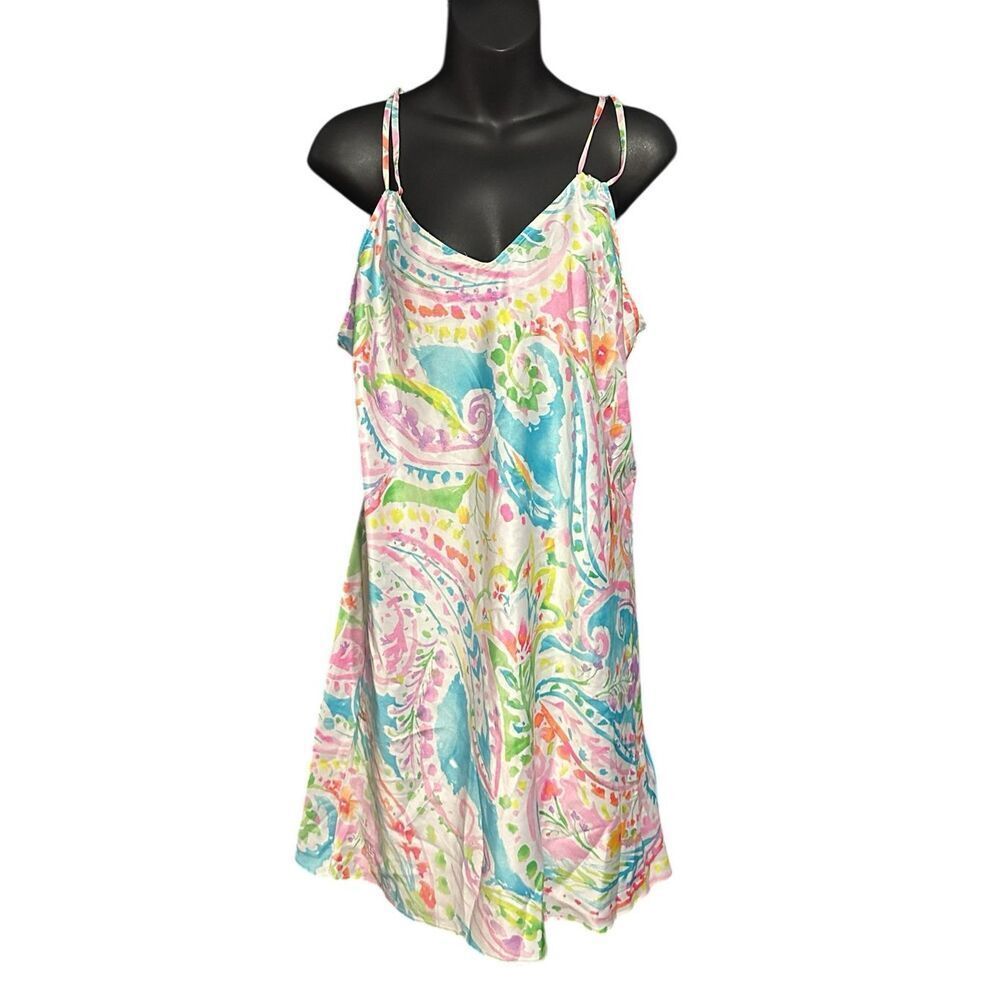 Beautiful Rare Vintage Lauren Ralph Lauren Double Strap V-Neck Slip Chemise blue